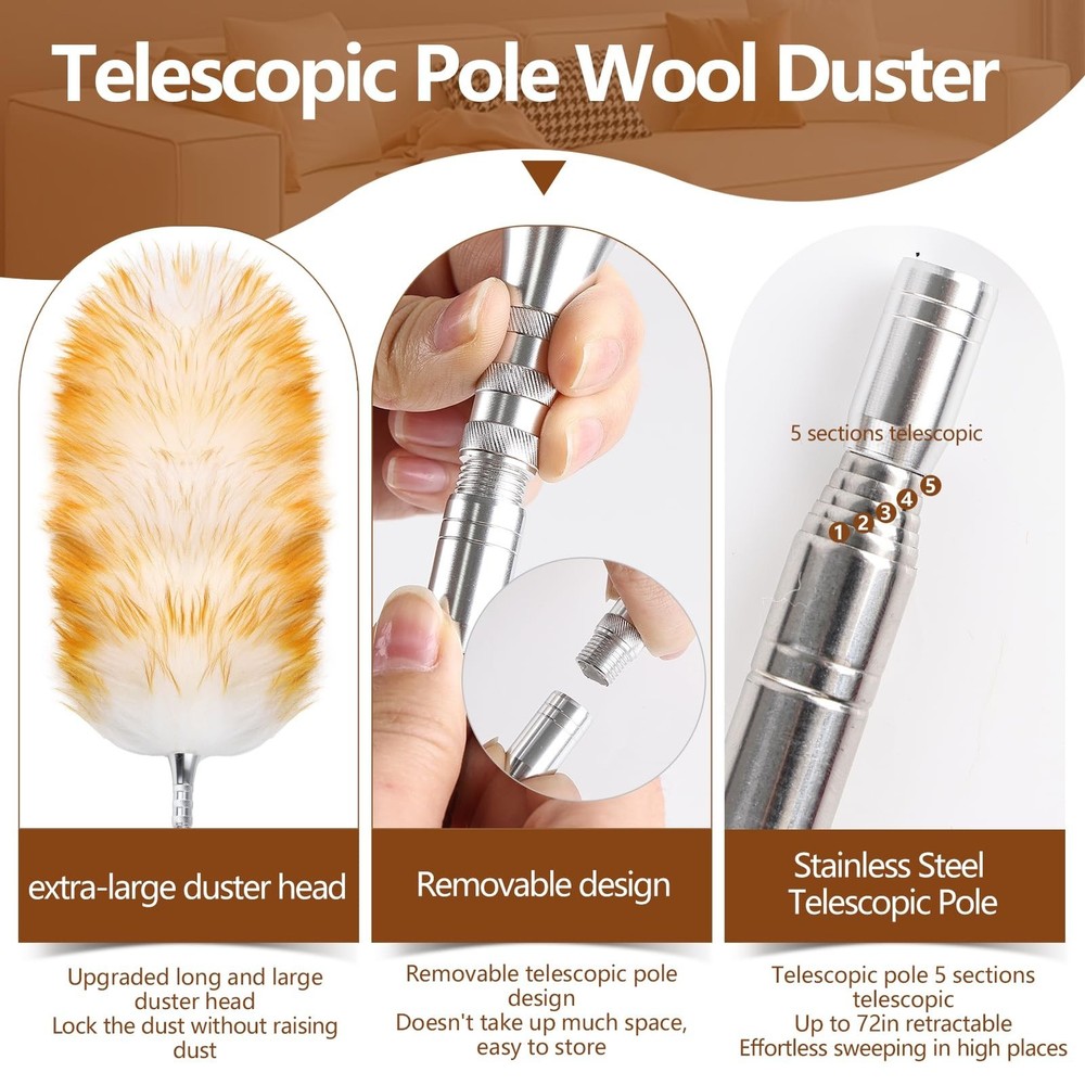 Lambswool Duster for Cleaning with Solid Wooden Handle Leather Hang Strap 87....