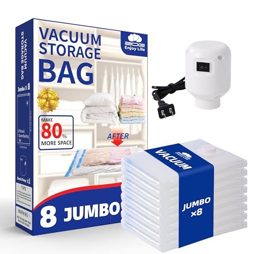 Vacuum Storage Bags with Electric Pump,8 Pack Extra Large Space Saving 8 Jumbo
