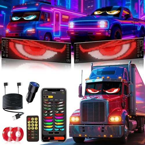 2PCS 23"x5" Devil Eyes Light for Windshield-Dual Screen Sync, 23x5 Inch-2PCS