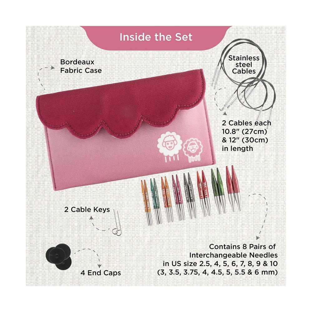 KnitPro Dreamz Mini Interchangeable Circular Needle Set 2" (5cm) | 8 US Sizes...