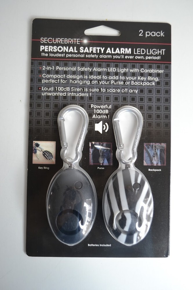Securebrite Personal Safety Alarm LED Light 2 pack 100DB Solid Black & Zebra