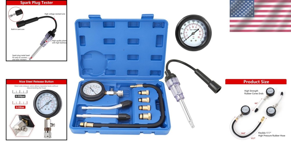 Professional Compression Tester Kit with Spark Plug Tester - Durable & Effective