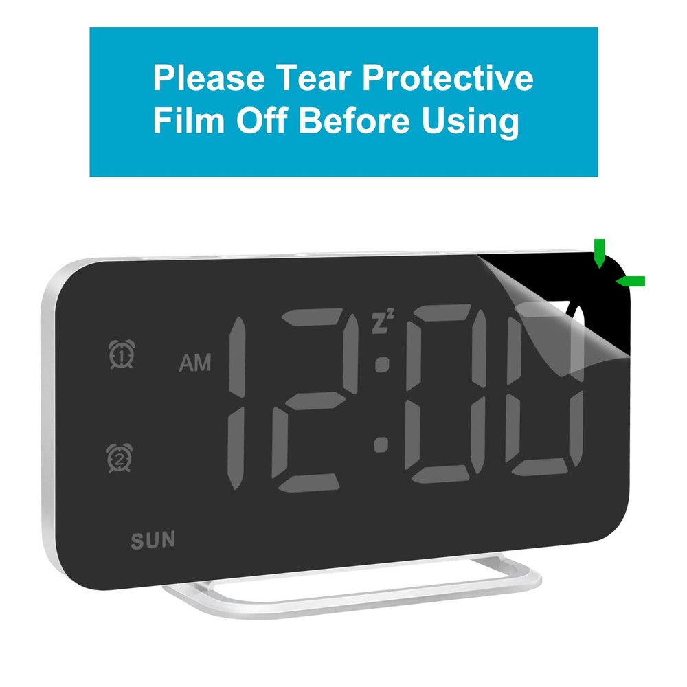 Slim LED Digital Alarm Clock, Mirror Surface for Makeup, with Diming, Large D...