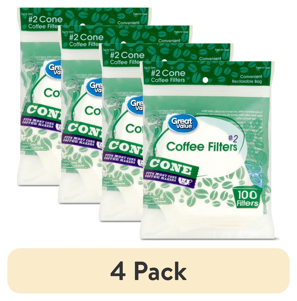 (4 pack) Great Value #2 Cone Coffee Filters, 100 count