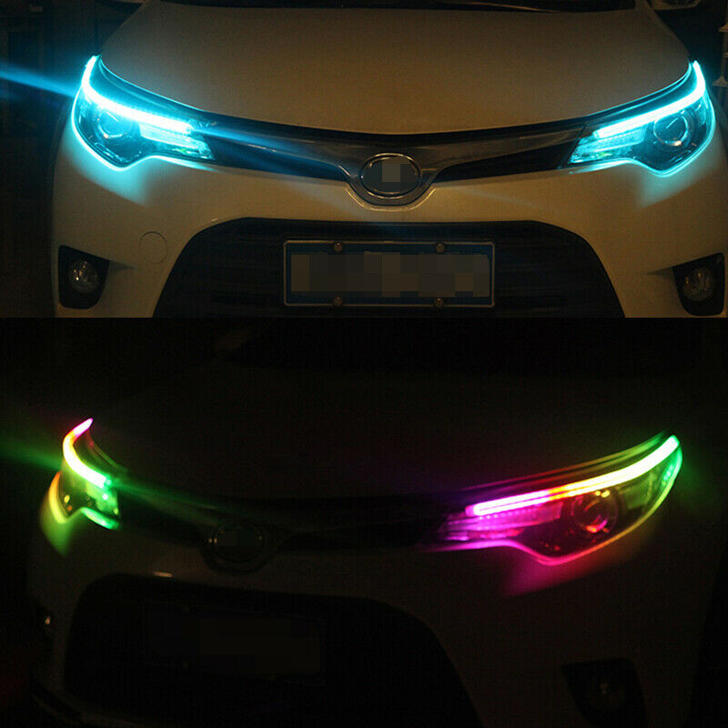2X 60CM Remote Control RGB LED Strip Daytime Running Light Headlight Universal