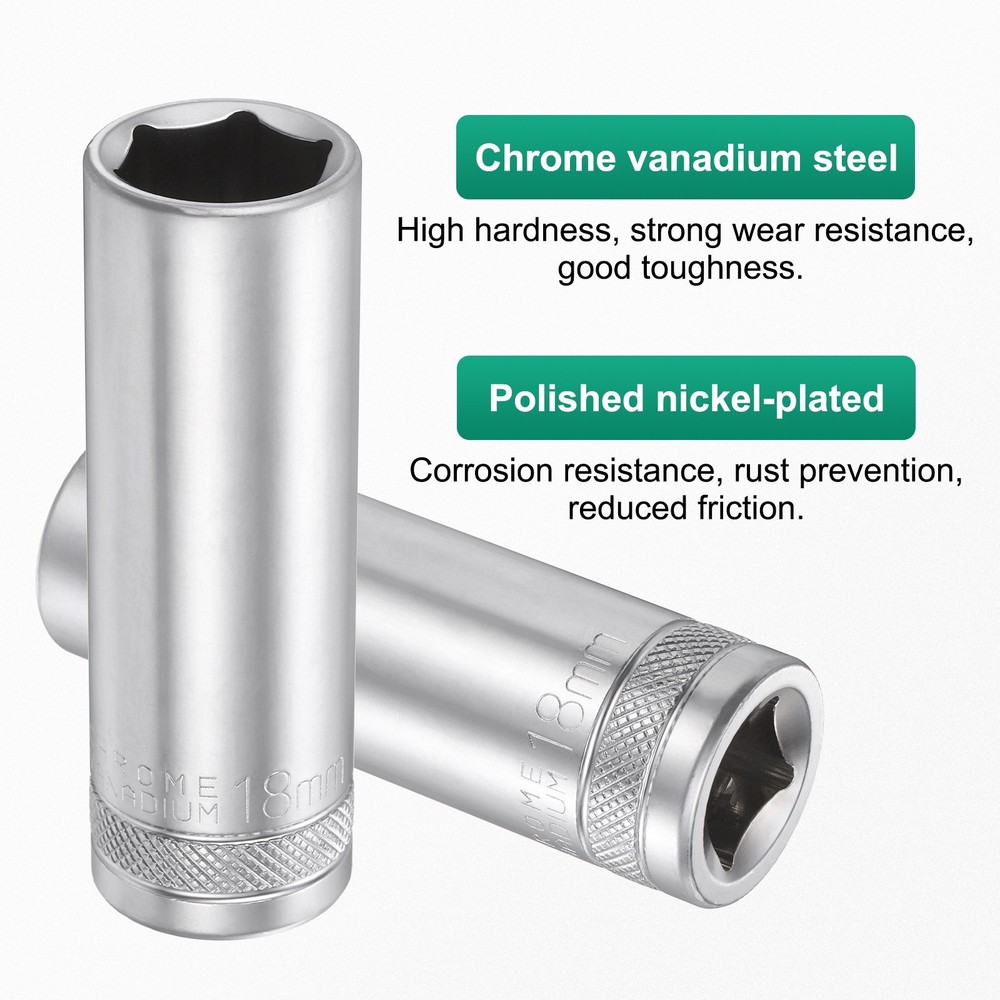 6 Points Deep Socket 1/2" Drive 18mm Nickel Plating Hex Socket 3.1" Long
