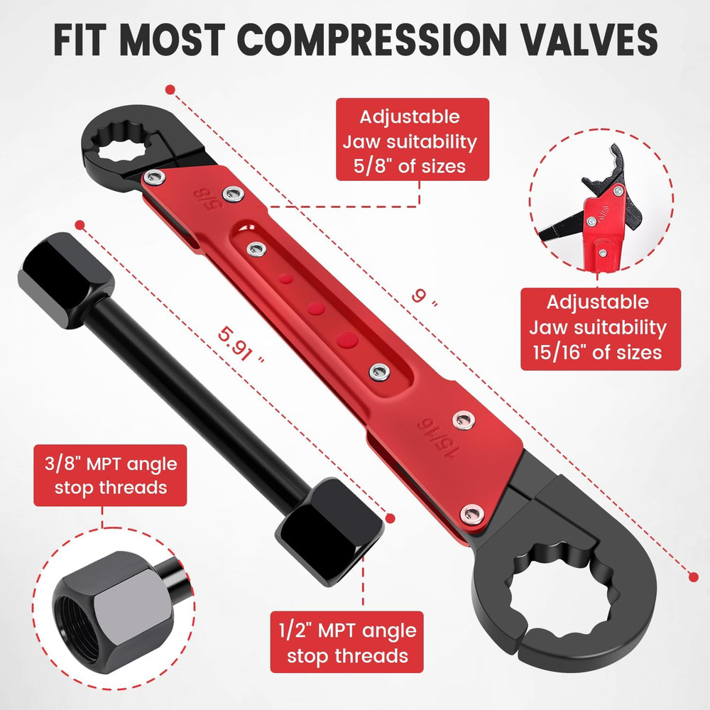 6 Pcs Plumbing Tools Kit with Angle Stop Wrench & 1/2-Inch Compression Sleeve...