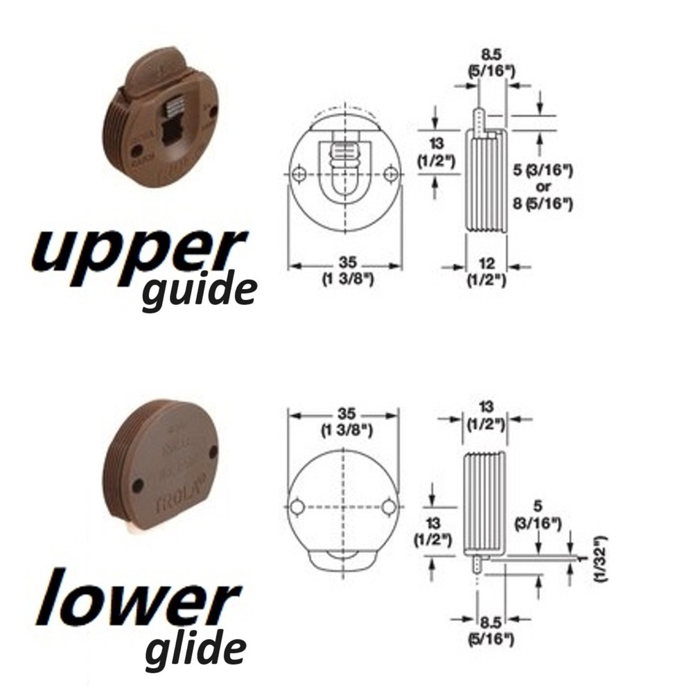 Sliding Hardware Plastic 2 Top and 2 Bottom Rollers for Trola, Germany, Brown