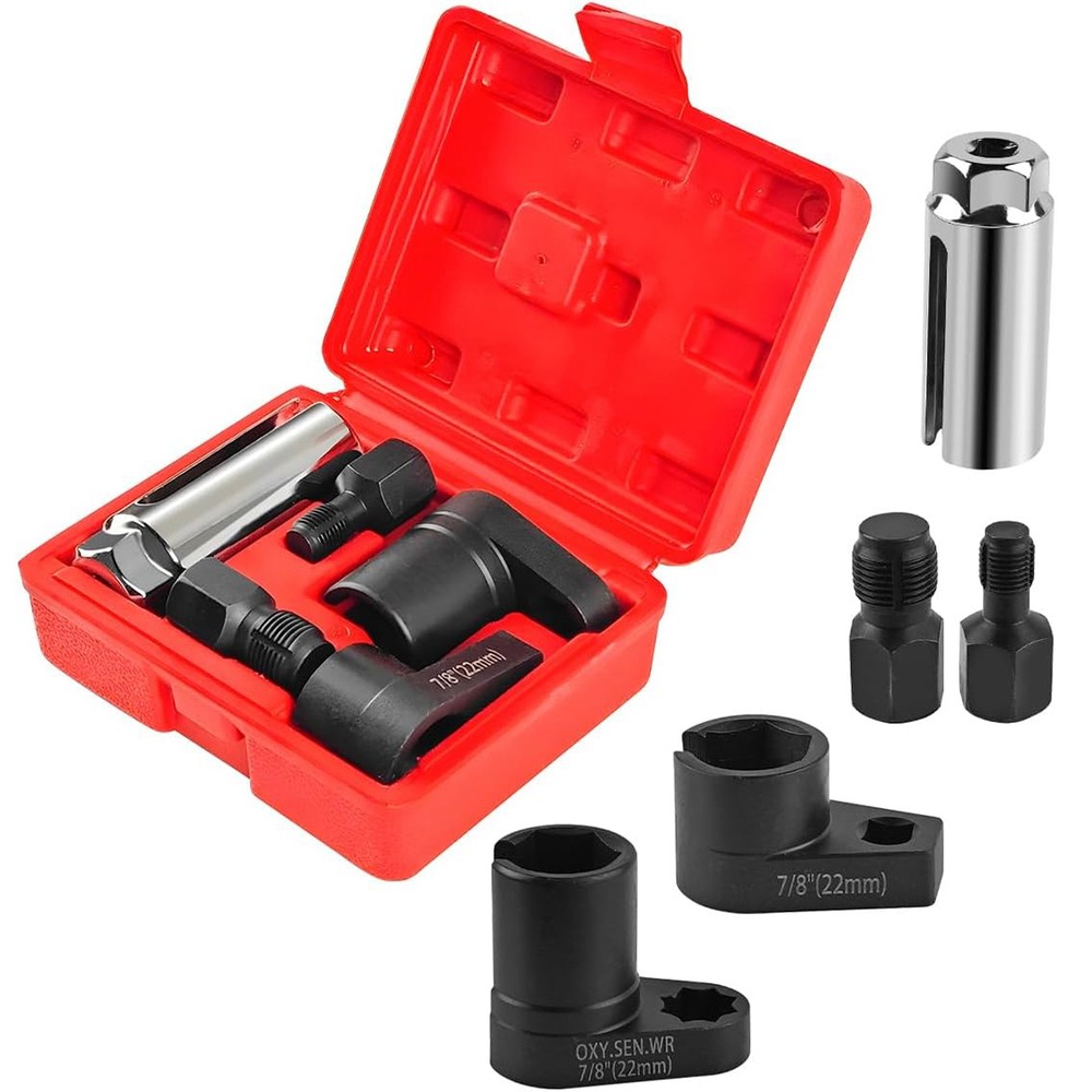 5pcs Oxygen O2 Sensor Socket Remover/Installer Thread Chaser Tool Set Kit 22mm