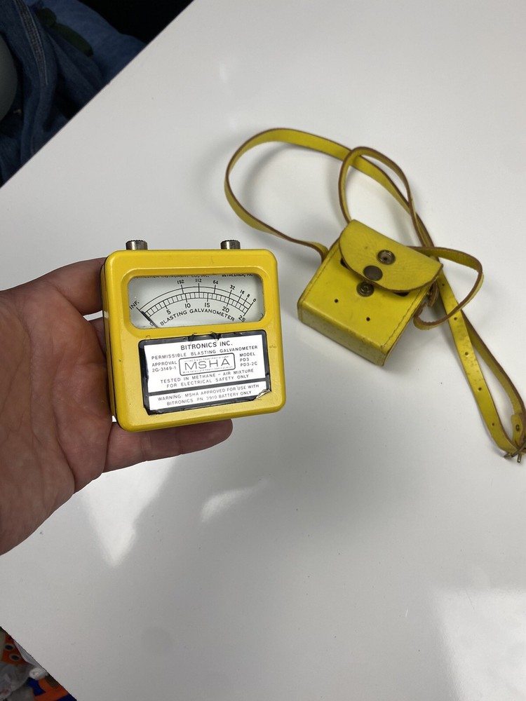 Vtg Yellow Bitronics PD3 +leather case-Blasting Galvanometer-Pennsylvania Mining