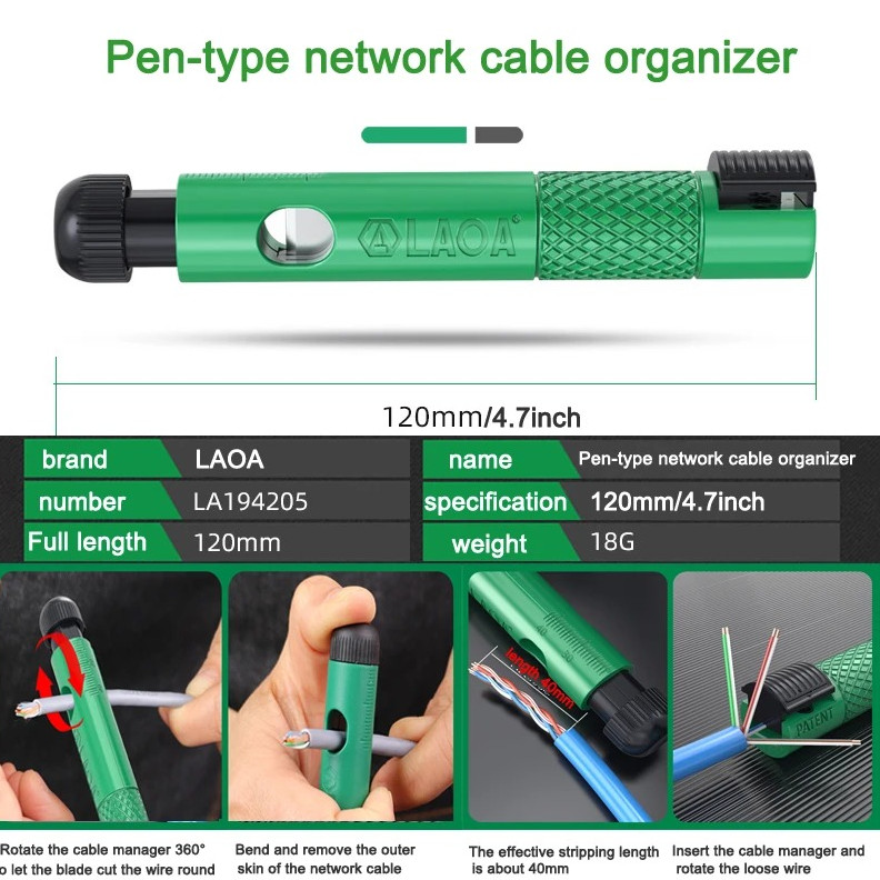 1pc Network Cable Straightener Pen Type Ethernet Cable Splitter Tool - NEW