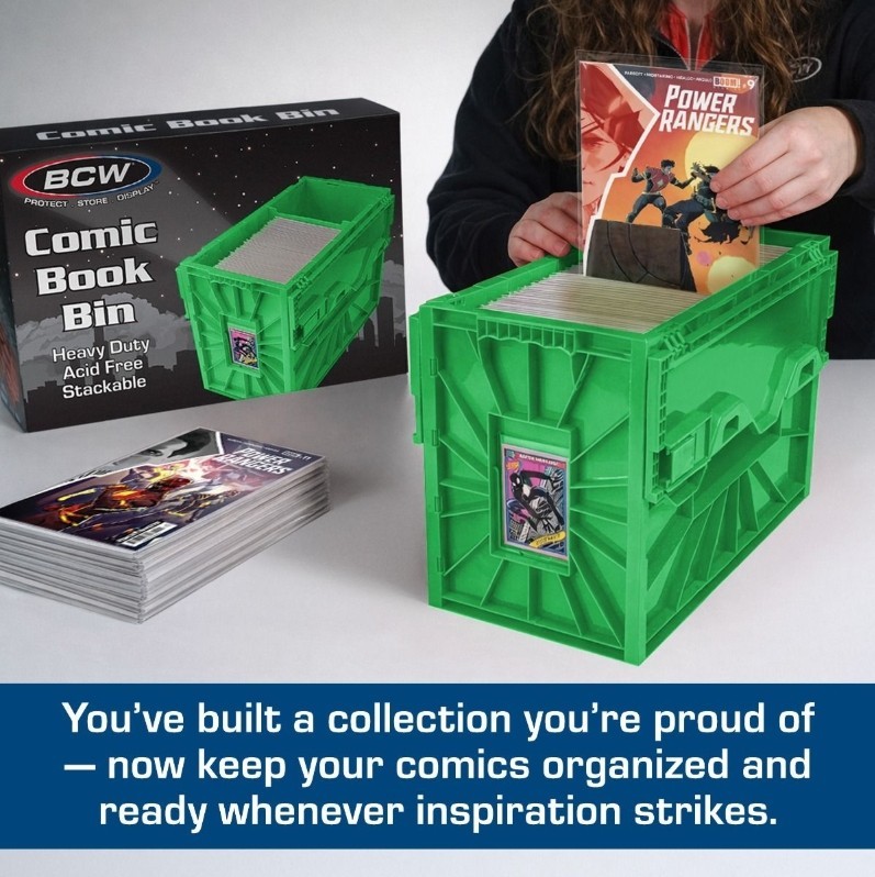 BCW Stackable Short Comic Book Bin for 150 Comics with Locking Lids - Green