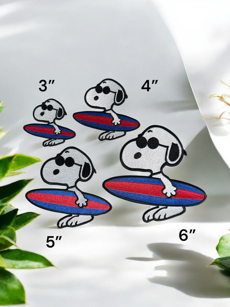 SNOOPY WITH SURFBOARD, Multi Sizes and backing choices