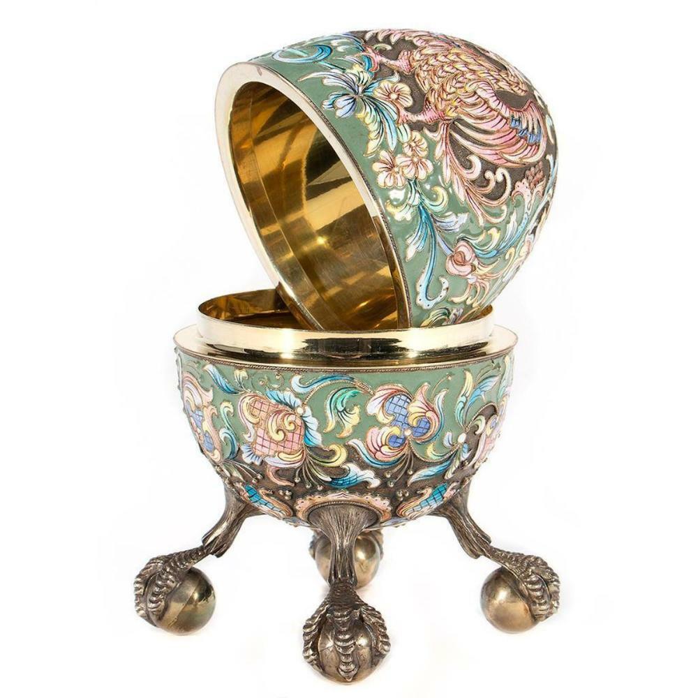 Antique Russian Enamel Silver Egg