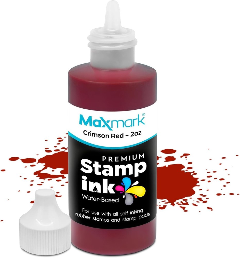Versatile Crimson Red Refill Ink for Self Inking Stamps - 2 oz Bottle