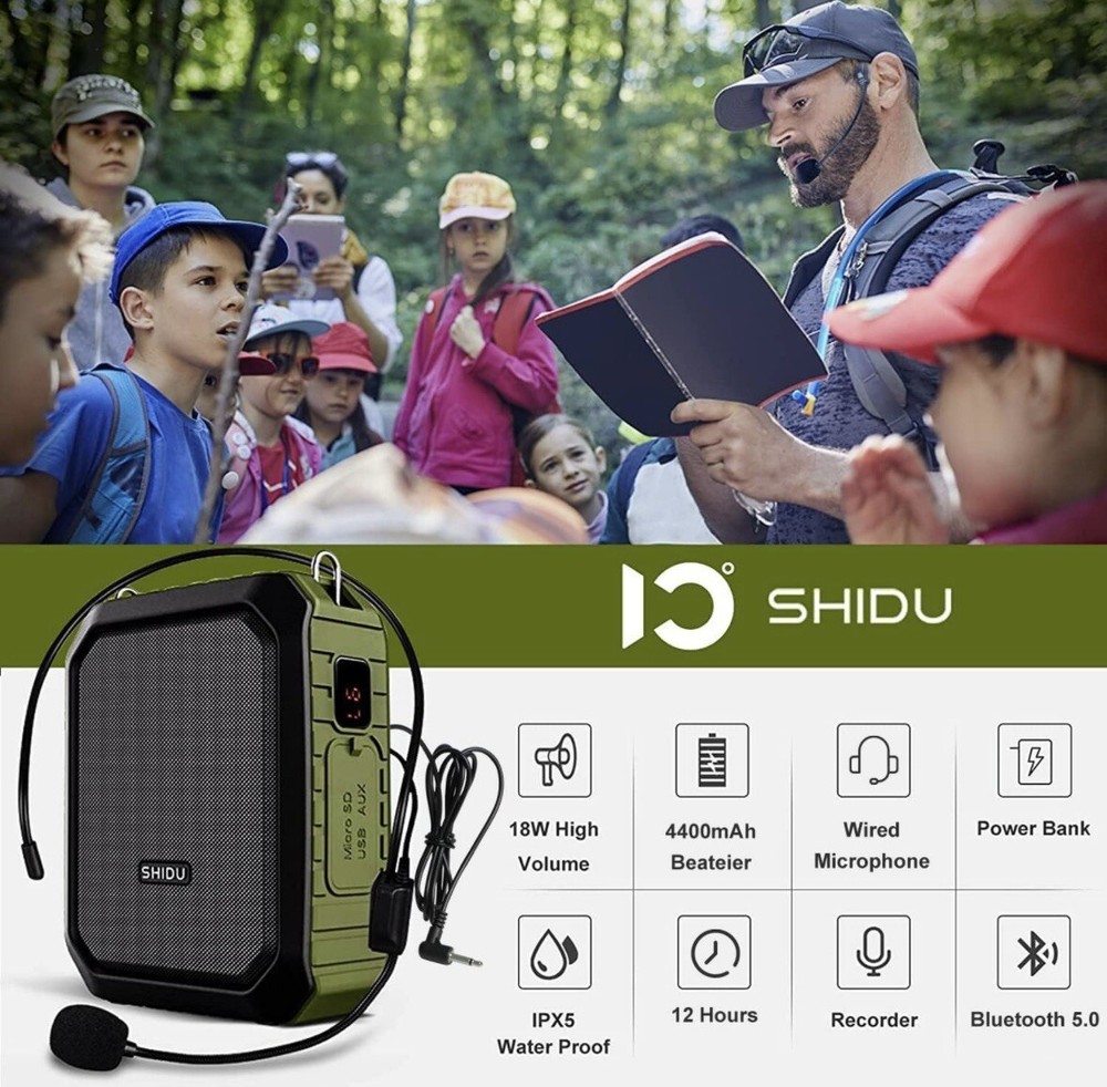 18W Wireless, Bluetooth, Water Resistant,Voice Amplifier Portable Headset Micro.