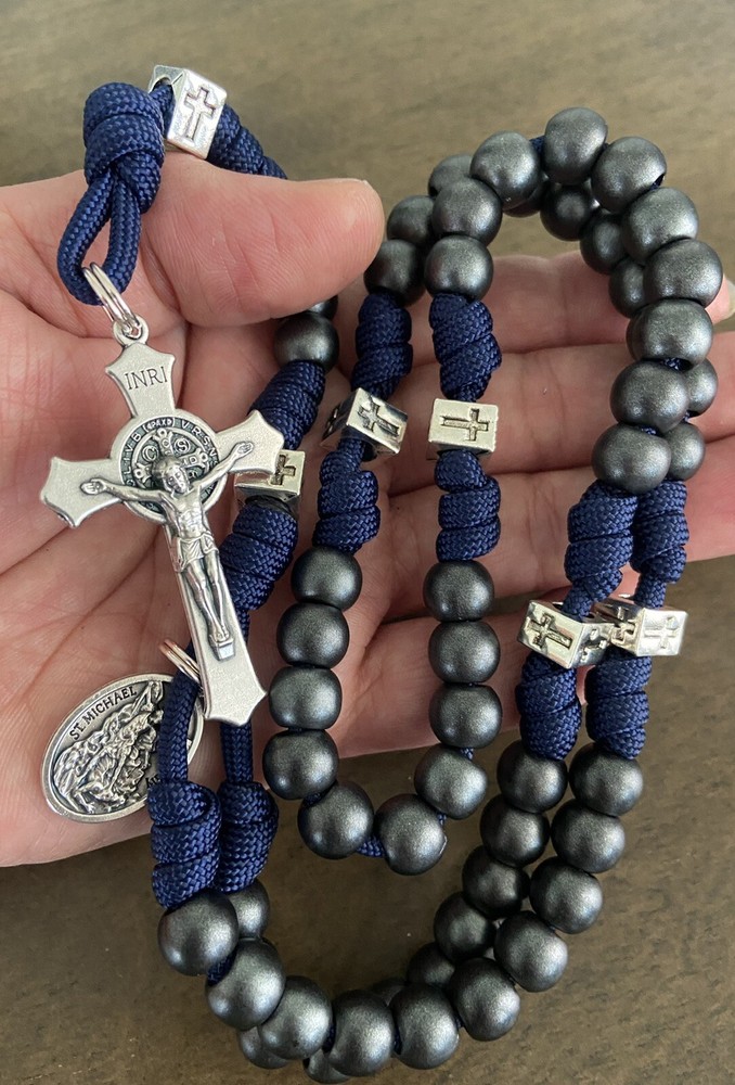 St Michael Paracord Rosary, St. Benedict Crucifix, Durable Rosary- Handmade