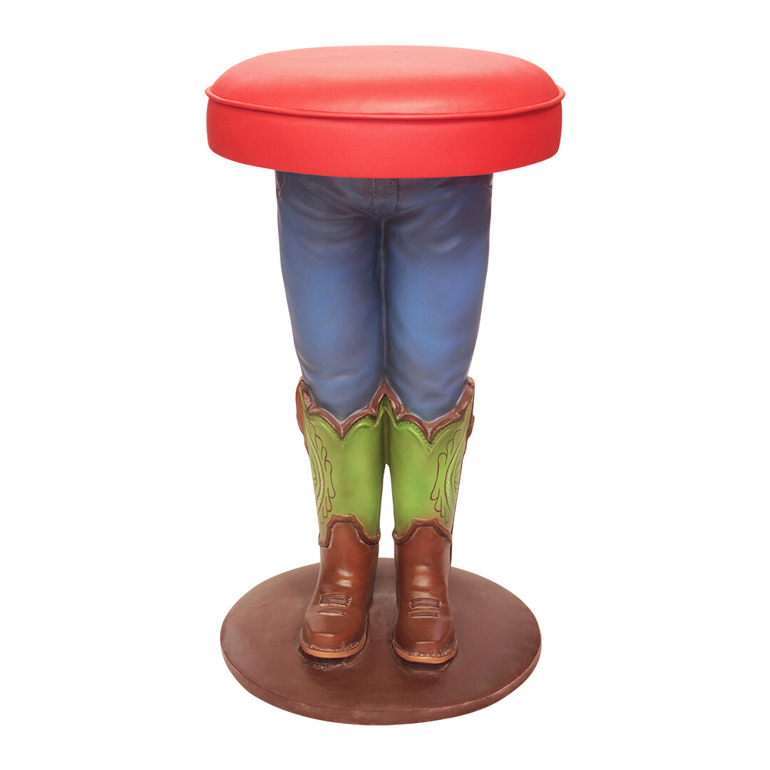 Cowboy Bar Stool in Jeans and Green Boots - Bar Stool - Home Decor