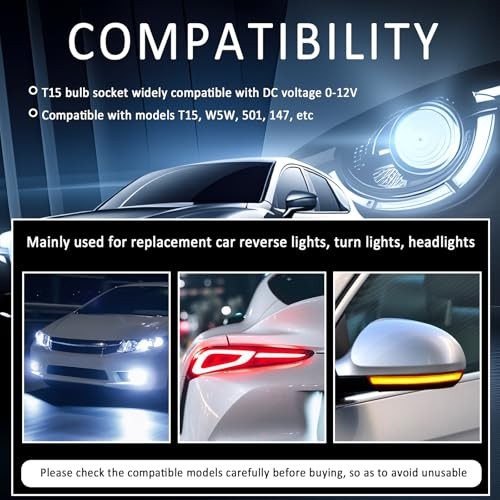 2PCS T15 Bulb Socket Wiring Harness Adapter,Reverse Light Socket Pigtail