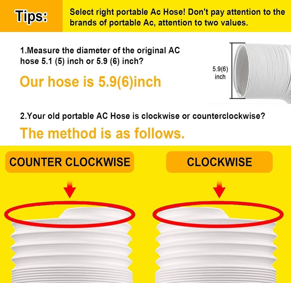Portable Air Conditioner Hose 5.9 Diameter Anti-Clockwise Thread Universal Ac
