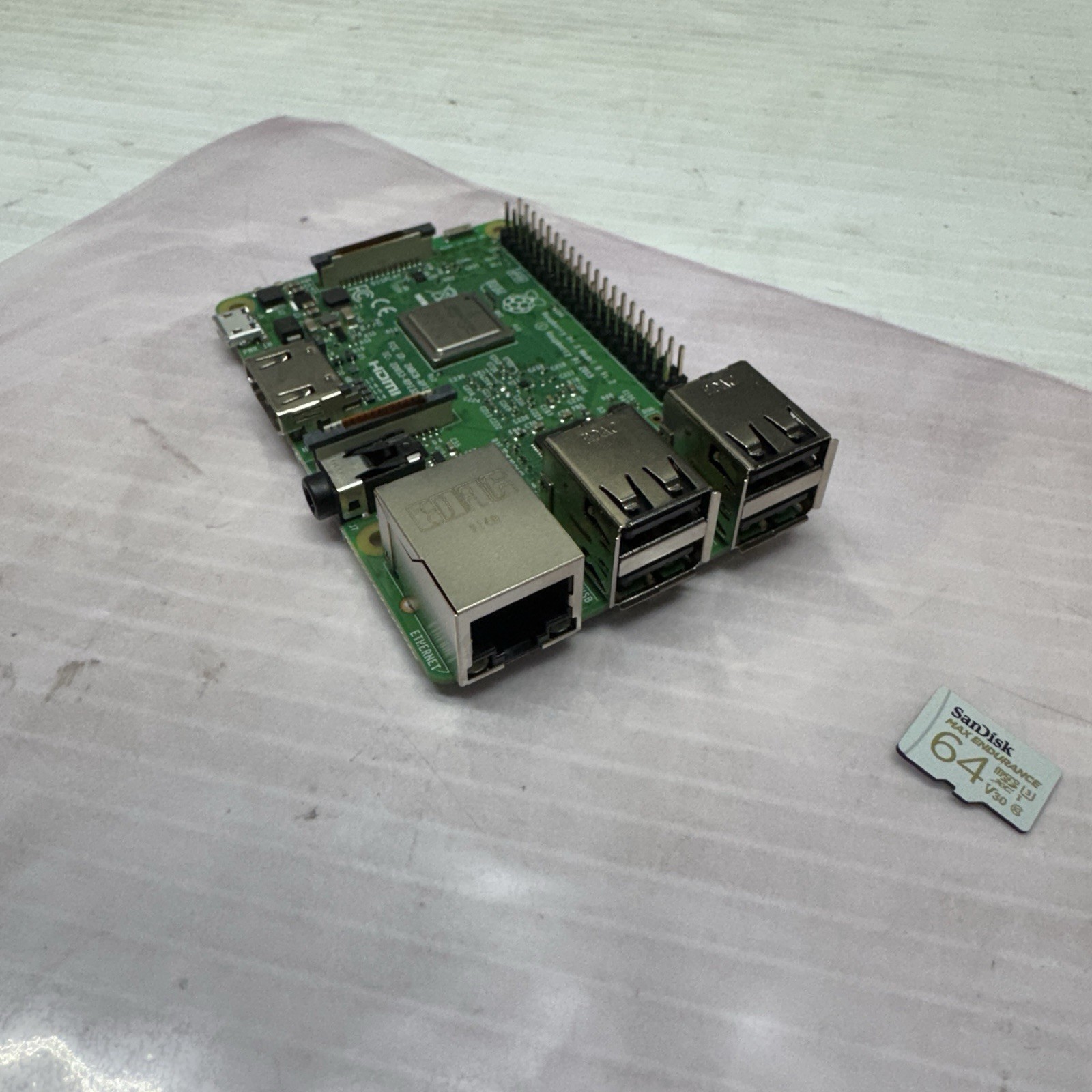 Raspberry Pi 3 Model B V1.2 w/ 64gb SD Card - NO AC ADAPTER, PI AND SD CARD ONLY