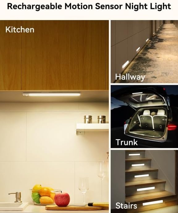Smart Magnetic Under Cabinet Lighting with Rechargeable Motion Sensor – 3 Pack