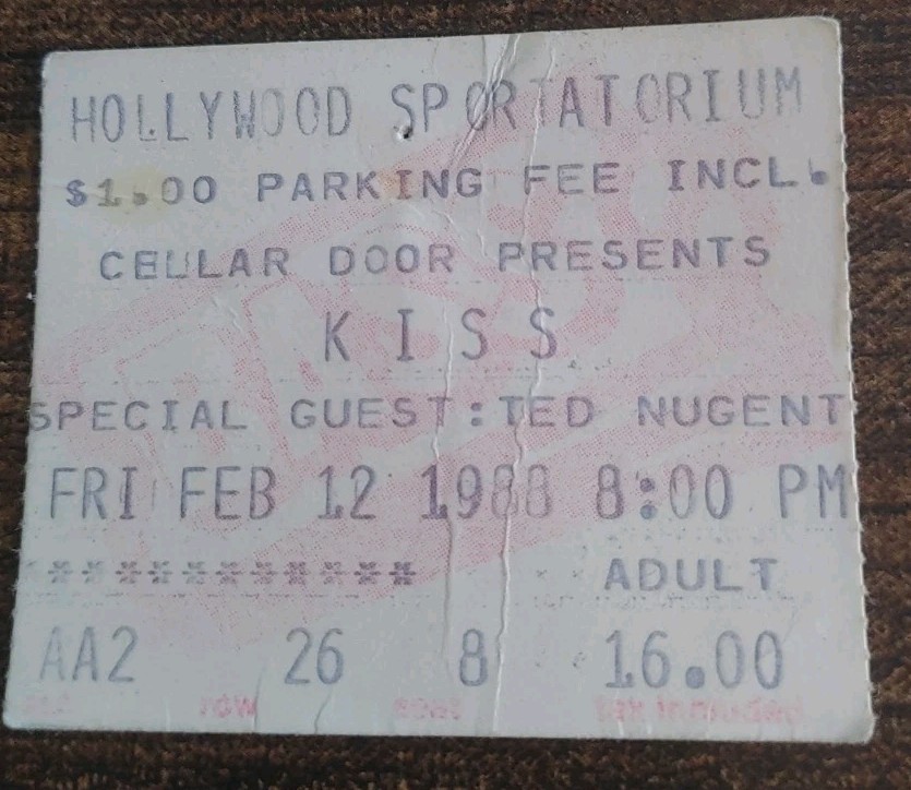 KISS CONCERT TICKET Feb 12 1988 w/ Nugent Hollywood Sportatorium Florida Rare