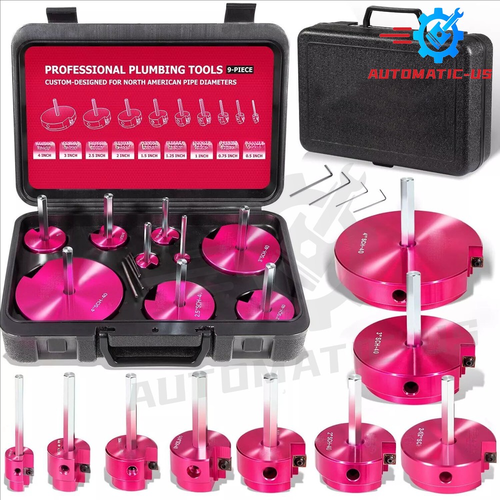 Complete Plastic Reamer Set PVC Pipe Fitting Reamer Kit Standard 1/2" Drills 9Pc
