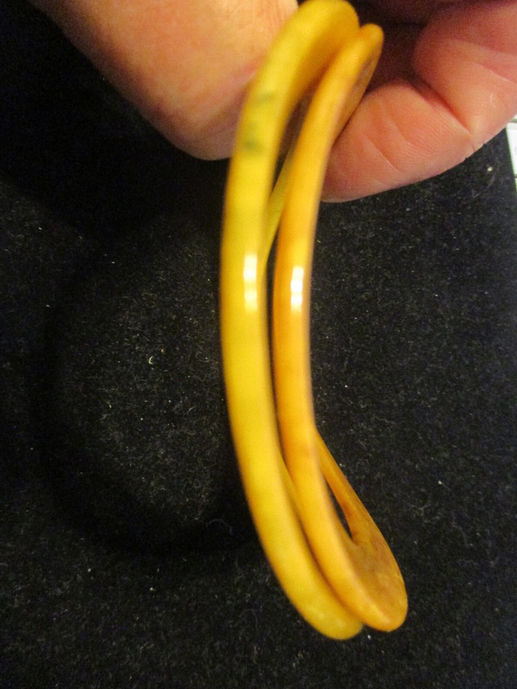 2 Antique Deco Marbled Bakelite Stackable Bangles Wavy Curvy Spacer Bracelets!