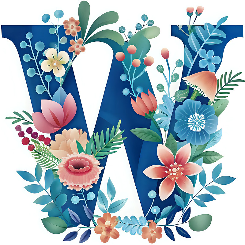 30 Custom Flowered Letter W Personalized Address Labels