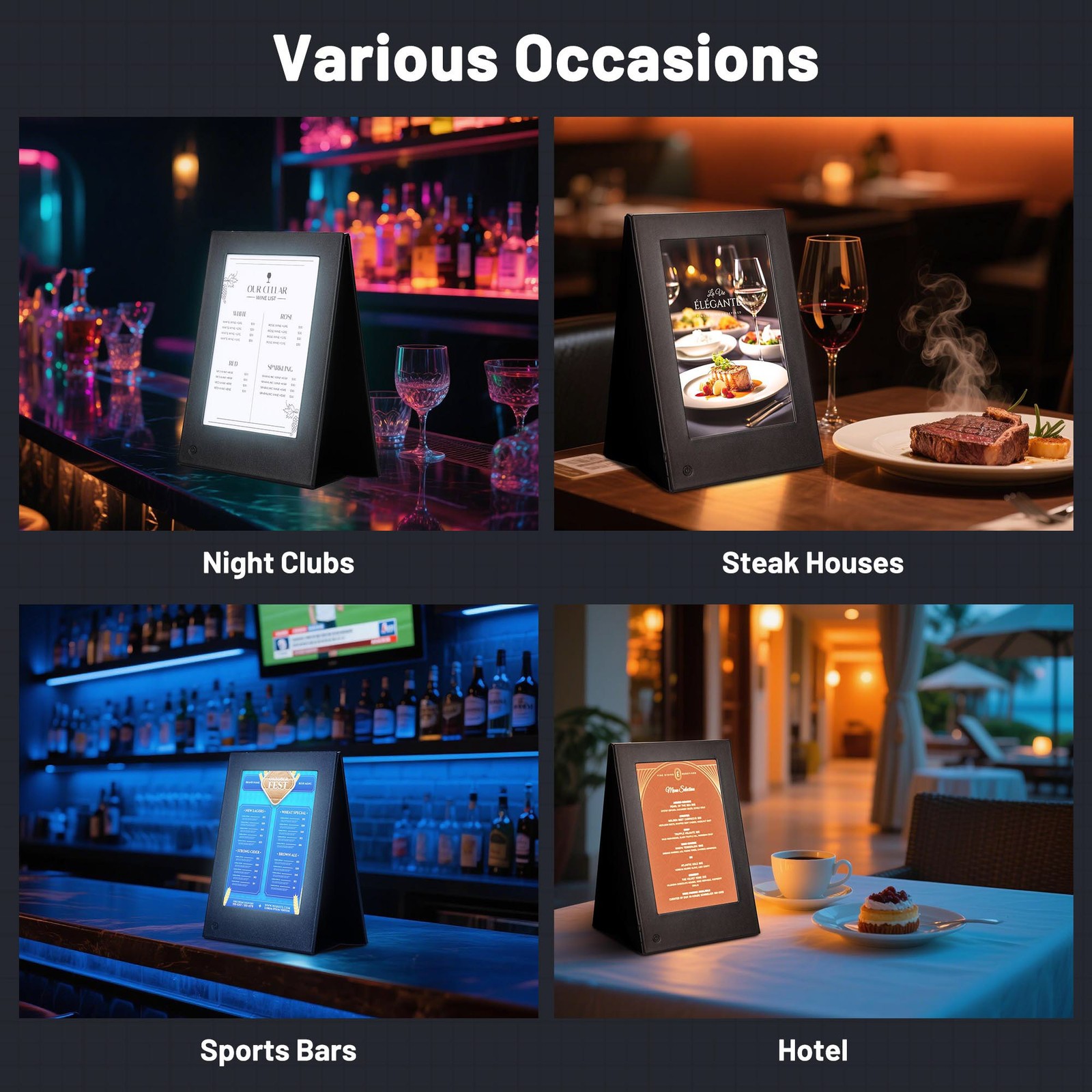 WeChef LED Backlit Menu Holder Cover Table Tent 4 Pack Fits A5 Size 6.3"x9.4"