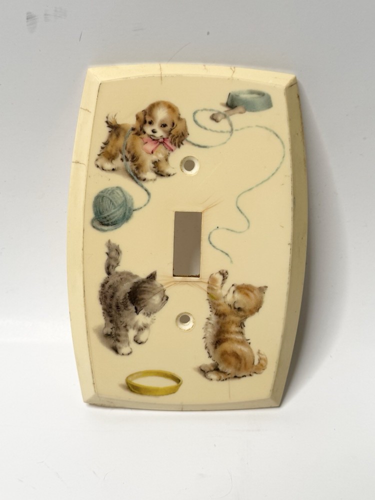 Vintage American Tack & Hardware Light Switch Wall Plate Cover Kittens & Puppy