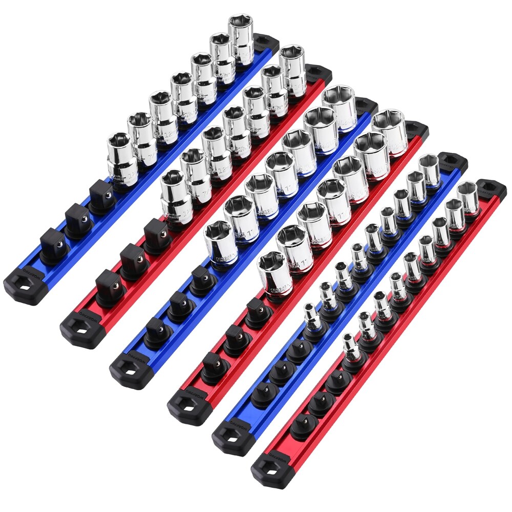 WORKPRO Magnetic Socket Organizer Sets 6-Piece Aluminum Alloy Socket Rail Holder