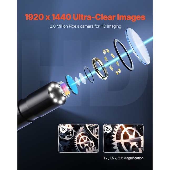 VEVOR Endoscope Camera 1920P HD Borescope for Android & IOS with 10FT Cable