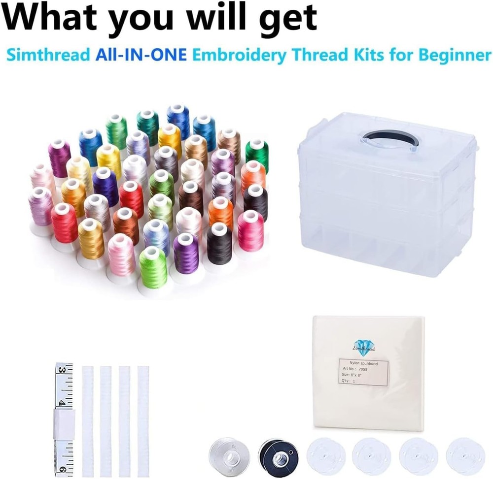 Embroidery Thread 63 Colors - 550yd Polyester Spools, Stackable Box, Starter Kit