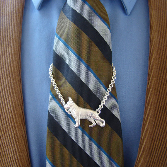 Large Sterling Silver German Shepherd Standing Study Tie Chain