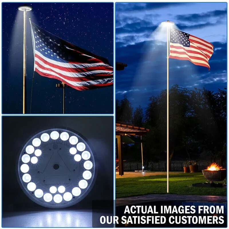 Solar Powered Flag Pole Light 26 LED Auto Active Super Bright Outdoor Waterproof