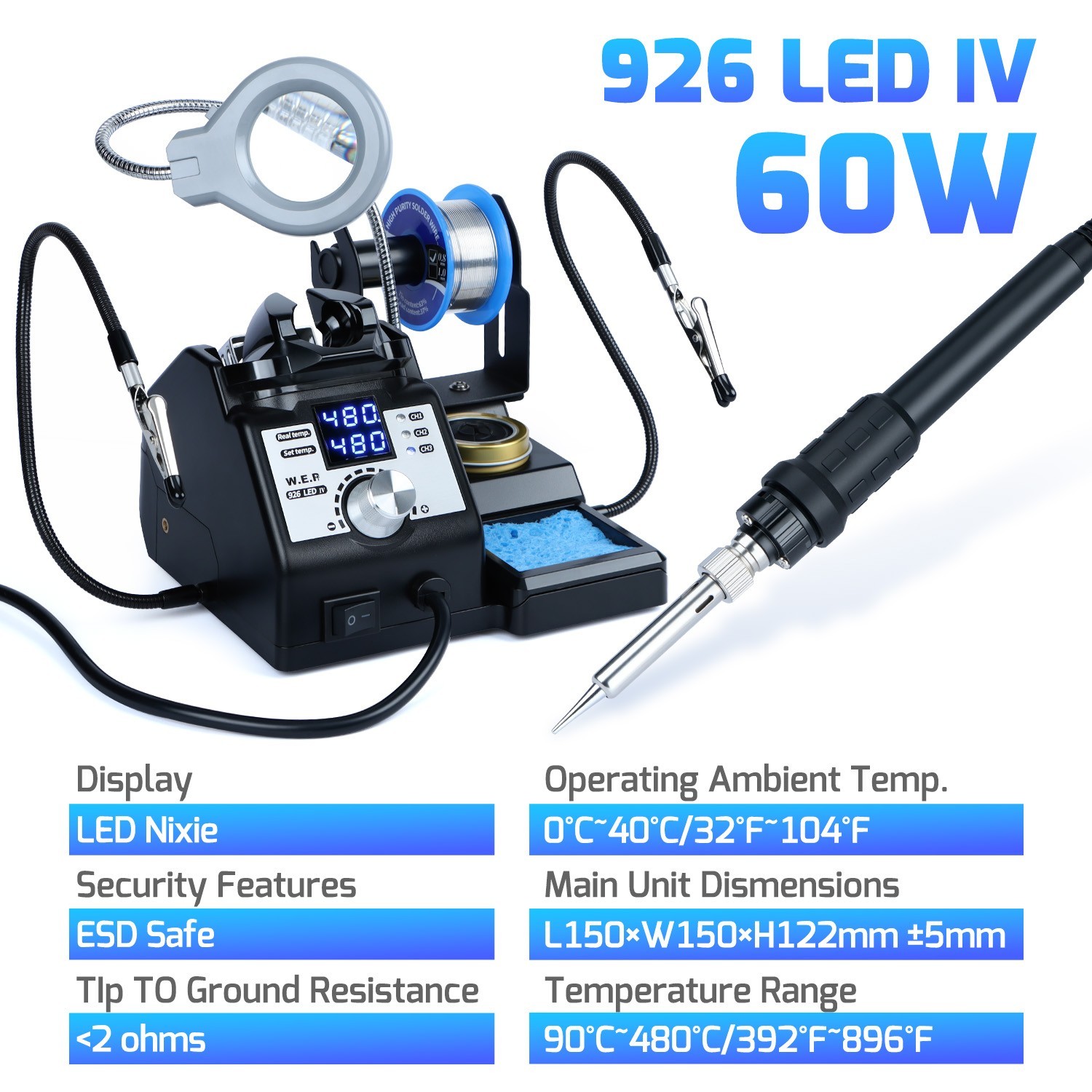 YIHUA 926LED IV 60W Dual LED Digital Display Soldering Station Welding Tool