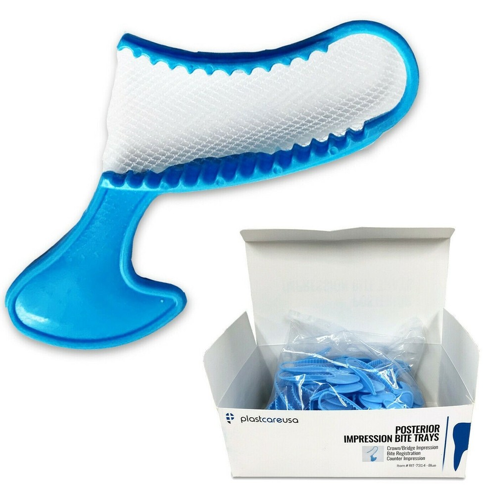 200 Dental Impression Bite Registration  Trays, Posterior, (Blue)