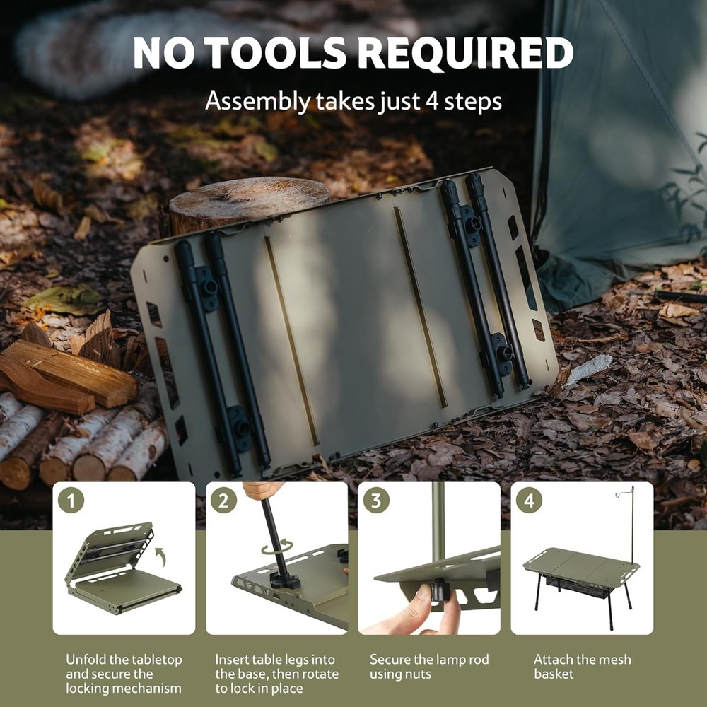 Tactical Camping Table W/ Adjustable Height Collapsible Table Lightweight W/