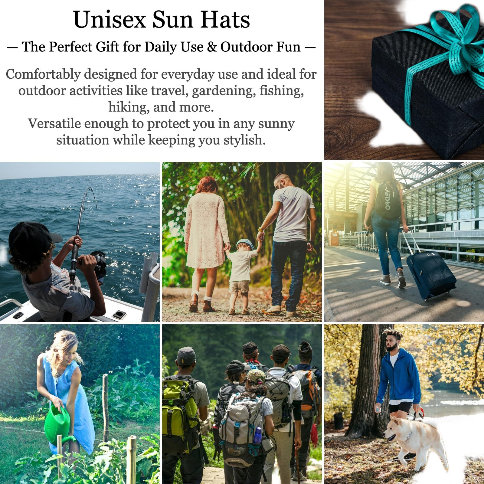 Wide Brim Sun Hat with Neck Flap UV Protection Hiking Fishing Cap for Men Women