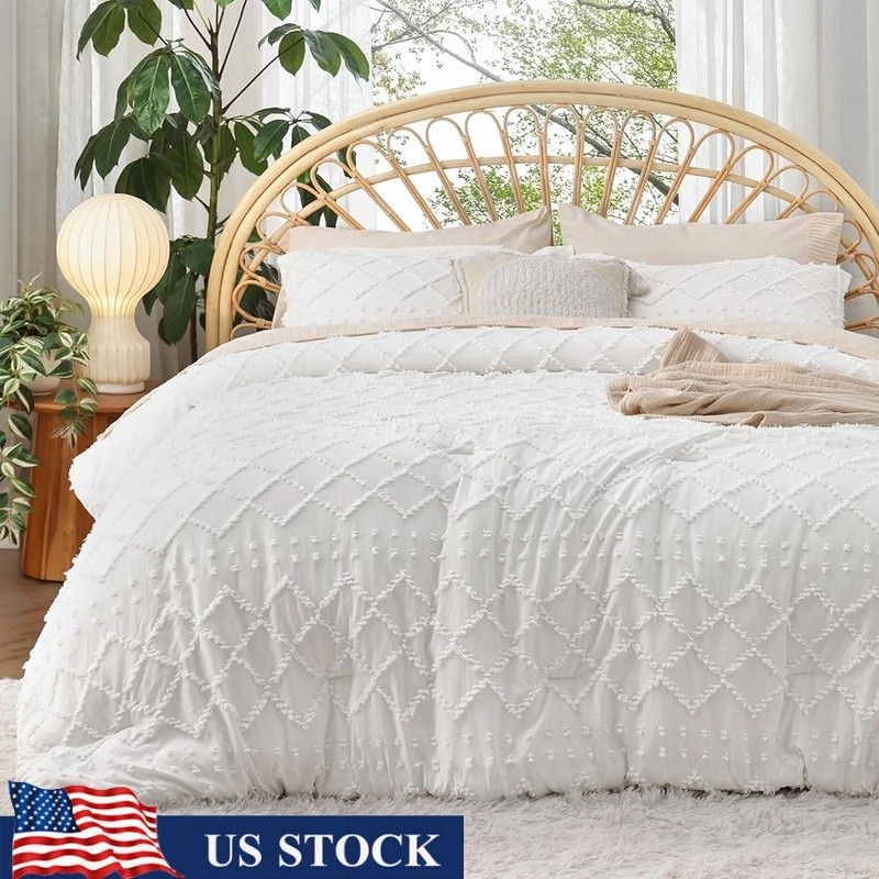 Boho Comforter Set Soft Microfiber Plush Durable Machine Washable Extra Fluffy