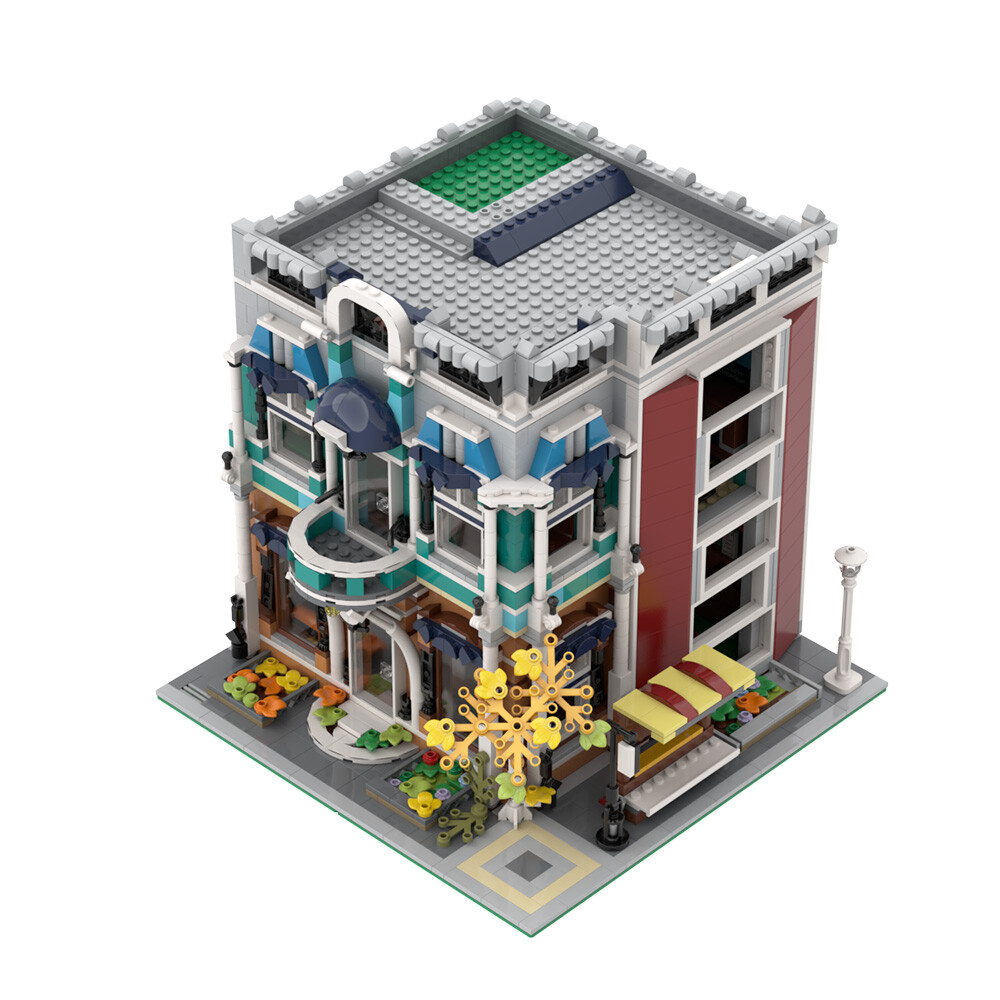 Modular Building: Café / Library Model with Interior 2287 Pieces MOC Build