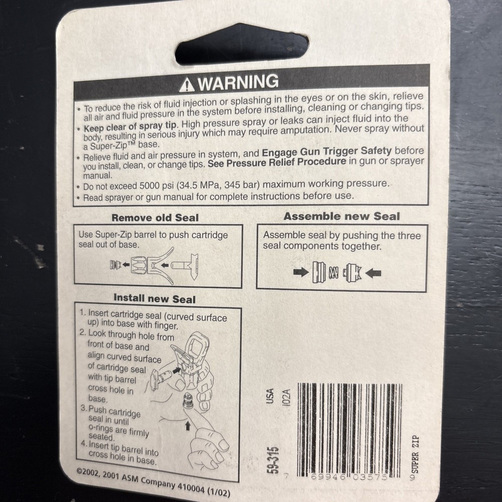 ASM SUPER-ZIP REVERSIBLE/SWITCHABLE Paint Sprayer Tip #59-315 New In Package