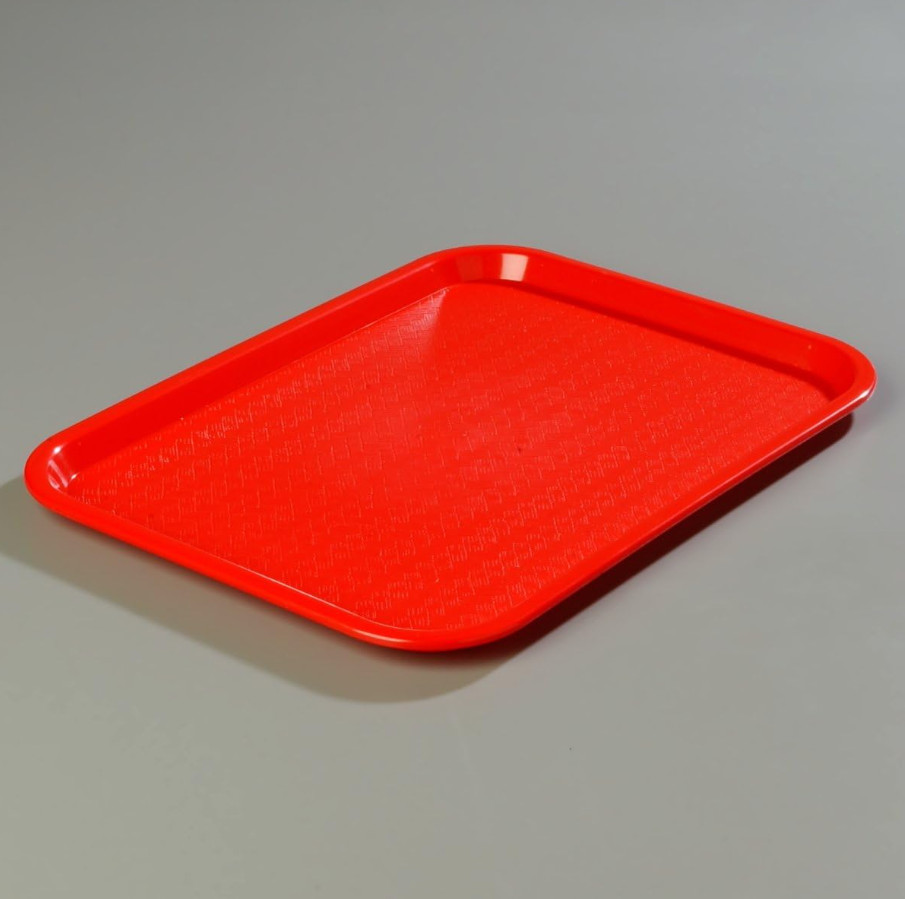 Shatter-Resistant Plastic Cafeteria Fast Food Tray, 14" x 18" - Red, Rectangular
