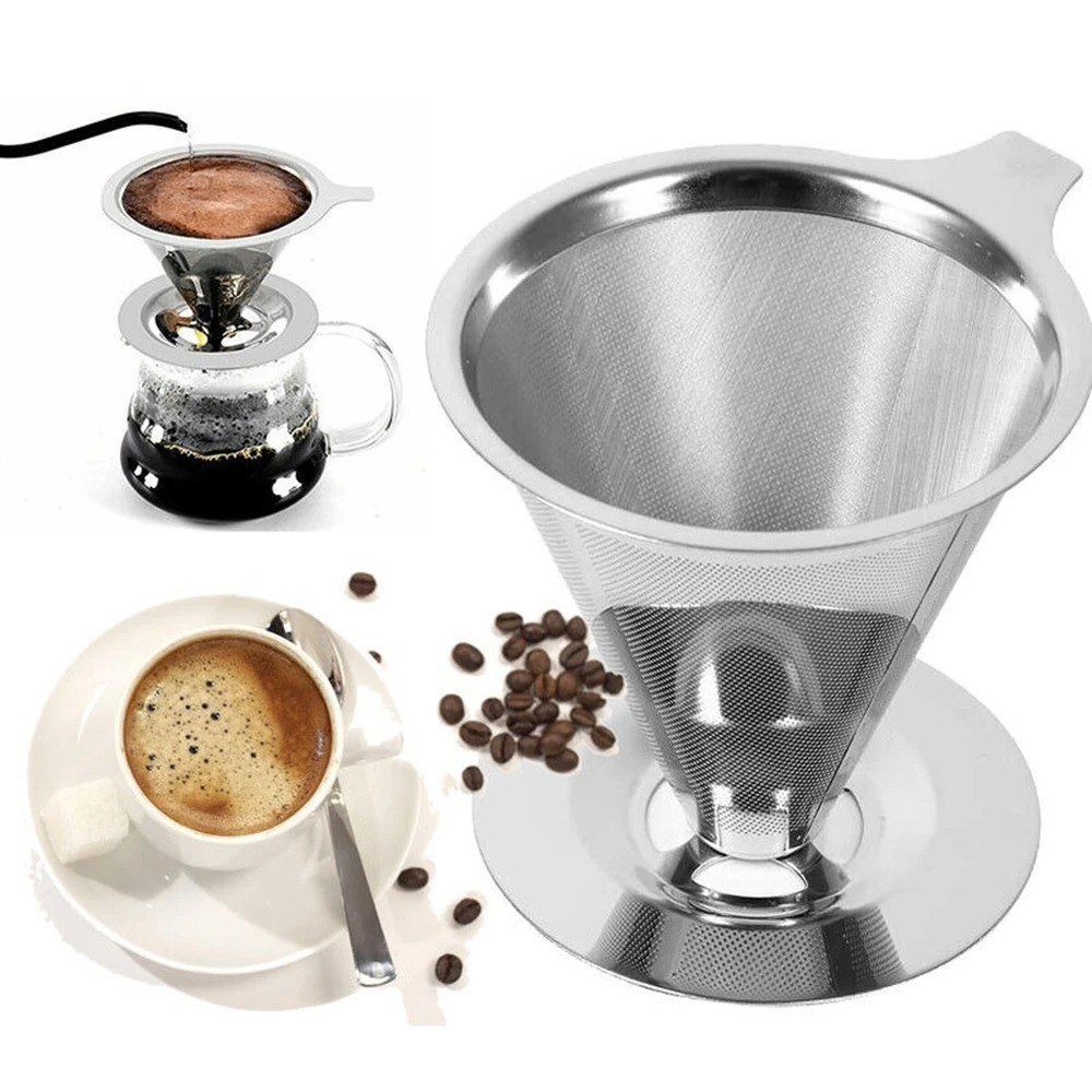 Pour Over Coffee Dripper Slow Drip Paperless Coffee Filter Double Mesh Stainless