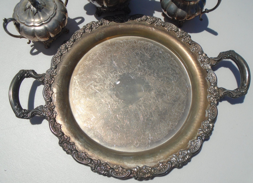 Coffee Pot Set Community Melon Tray Oneida Du Maurier 15” Round Handled