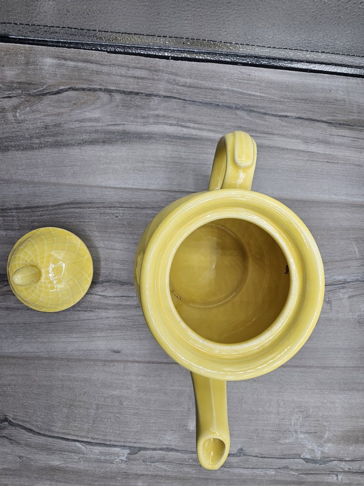 Yellow Ceramic Teapot with Diamond Design USA Made