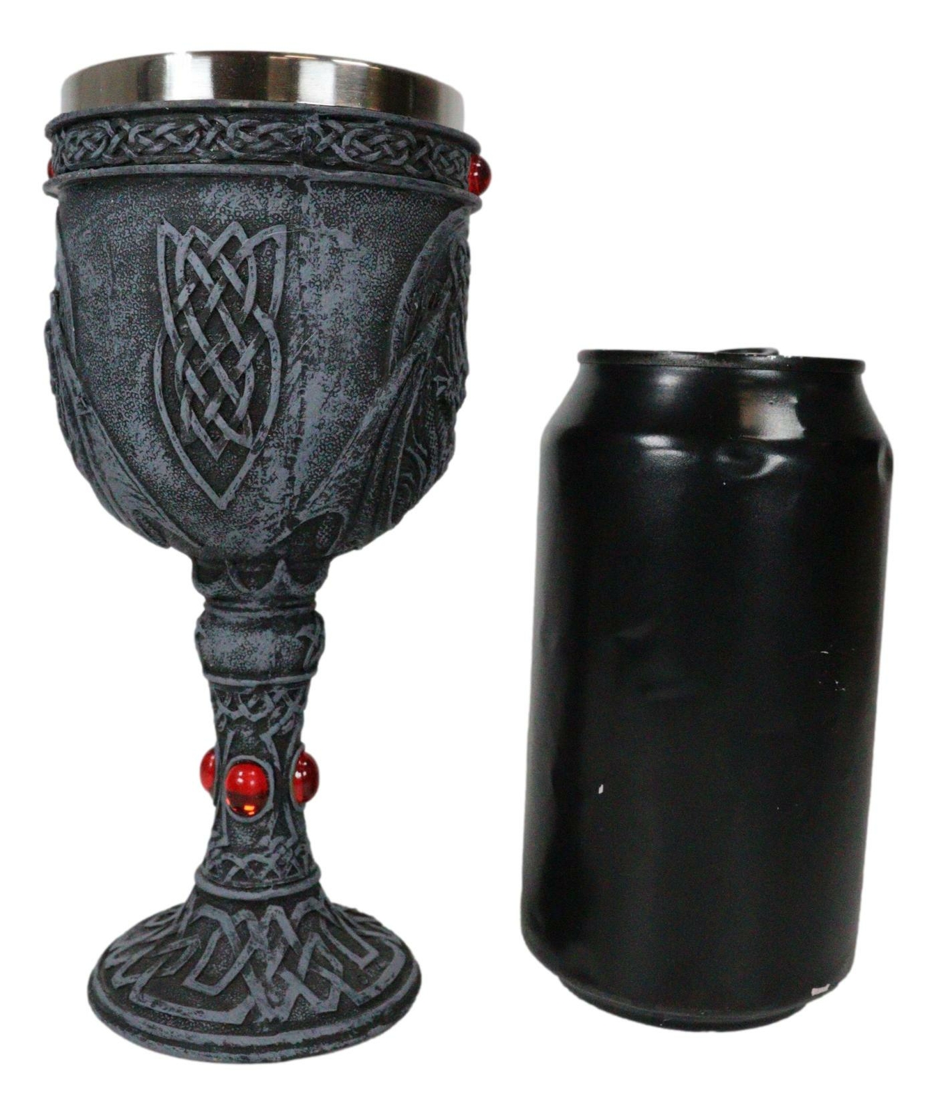 Ebros Celtic Winged Dragon Wine Goblet Chalice Resin Body Stainless Steel Liner
