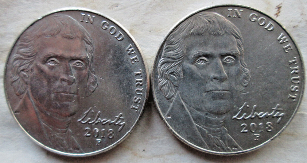 2018-P JEFFERSONS, (2)REVERSE INTERIOR DIE BREAK ERRORS (IDB), XF/AU, CIRCULATED